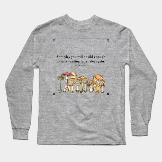 CS Lewis Fairy Tale Quote (black) Long Sleeve T-Shirt by Epic Færytales